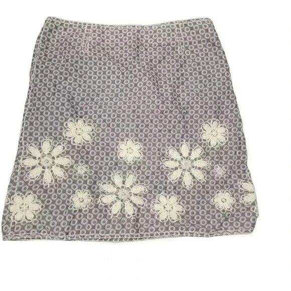Studio M Women's Gray & Ivory Cotton Print w Daisy Embroidery Above the Knee Str - Picture 8 of 9